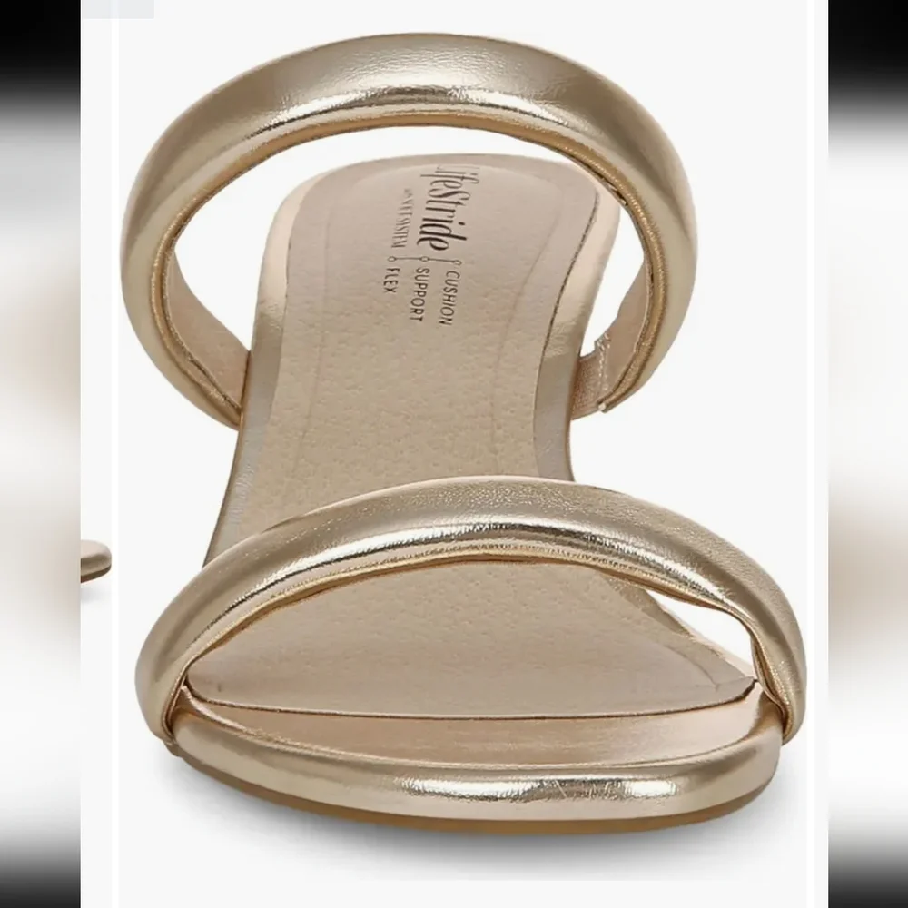 LifeStride Nalani Slide Sandals Gold Puff Strap For Comfort New Size 9.5 W